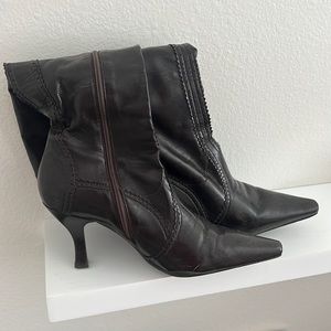 Brown leather knee-high boots